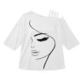 thumbnail image 4 of Womens T Shirts Off Shoulder Crew Neck Short Sleeve Loose Fit Stylish Print Breathable Tops for Everyday Wear Women Graphic Tees White XXXXXL, 4 of 4