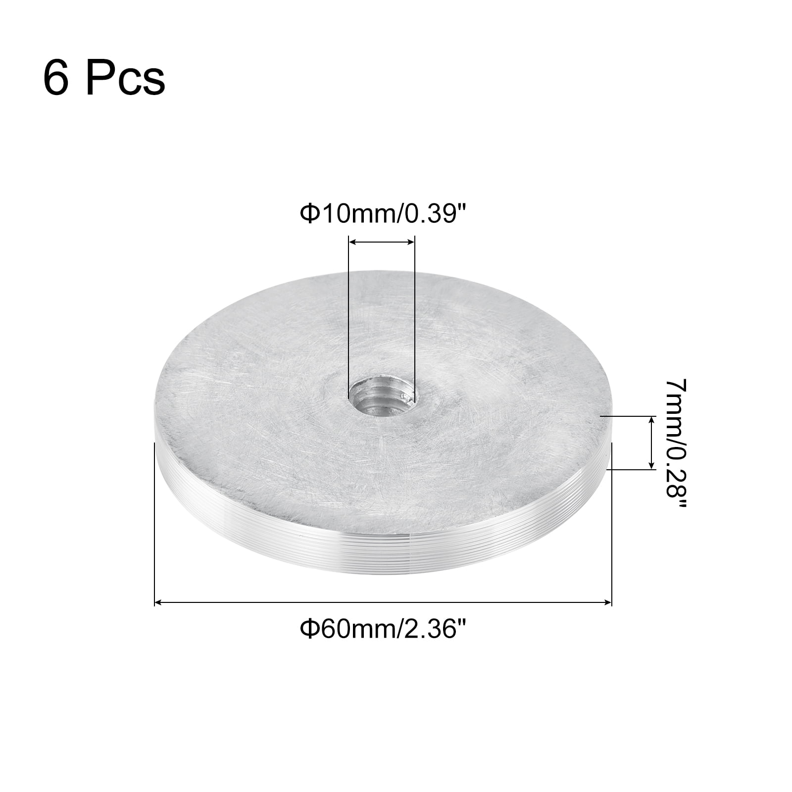 M10 Thread 60mm Diameter Round Shape Aluminum Disc Hardware 6pack, Aluminum Circle Disc Glass Top Adapter, Silver