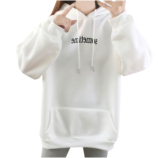 Blusa de manga larga con capucha y letras para mujer a la moda para mujer Pompotops gfhjh13061