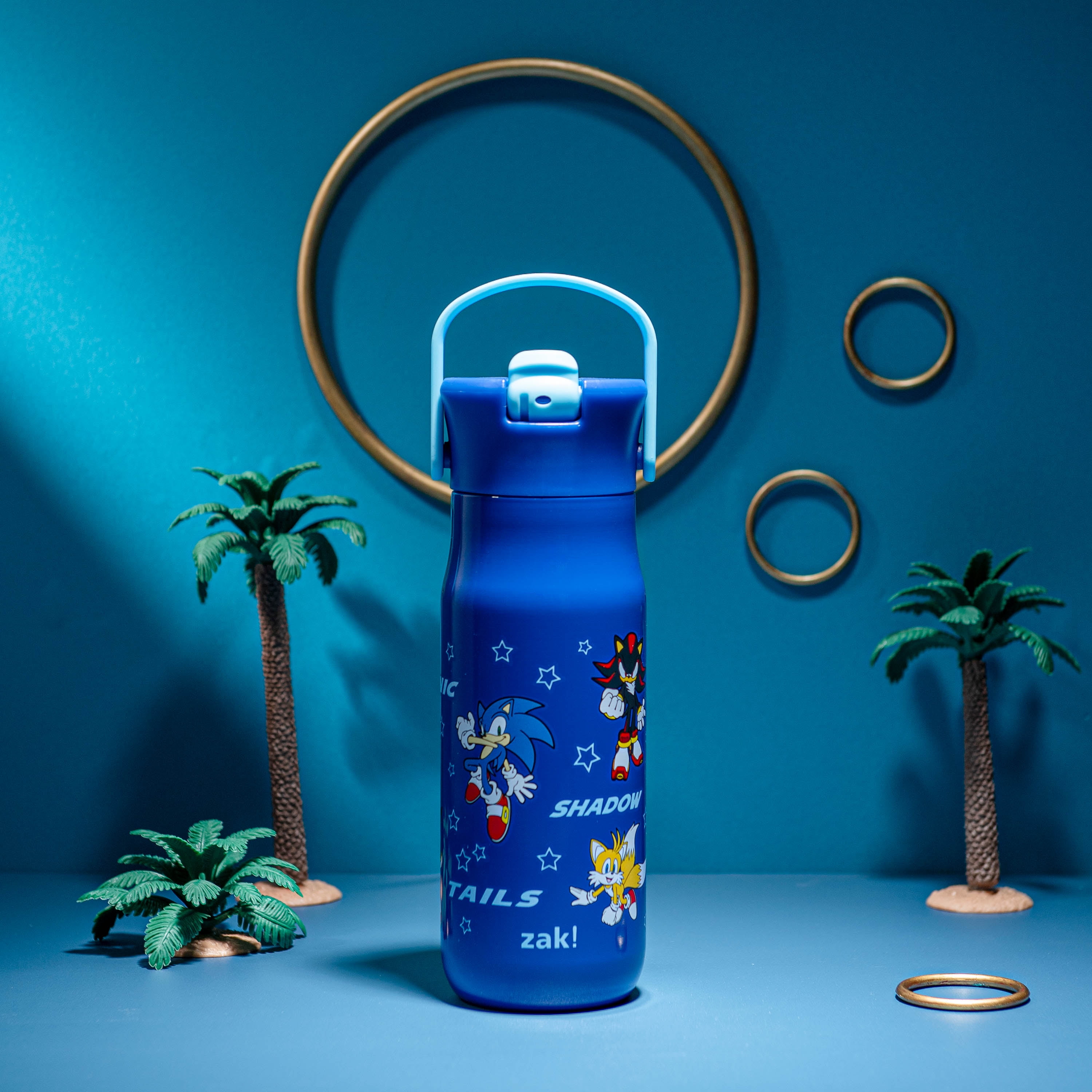 Zak Designs 20oz Harmony Modern Sonic Water Bottle for Travel or At Home, Stainless Steel is Leak-Proof When Closed and Vacuum Insulated with Straw Lid and Carry Handle (Sonic the Hedgehog)