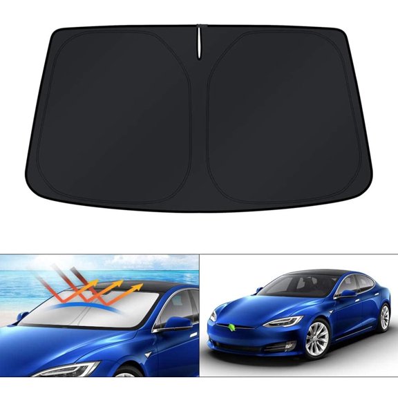 Canvcle Windshield Sun Shade for 2012-2024 2025 Tesla Model S Accessories (Fit Long Range/LR Model) Sunshade Window Shade Foldable Blocks UV Rays Keep Your Car Cooler