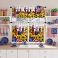 thumbnail image 2 of Independence Day Kitchen Curtains Valances 3 Piece Set, U.S. Flag Themed Farm Rooster Sunflower Wood Grain Rod Pocket Tier Curtain and Valance Drapes for Small Window 36 Inch Length for Bedroom Cafe, 2 of 9