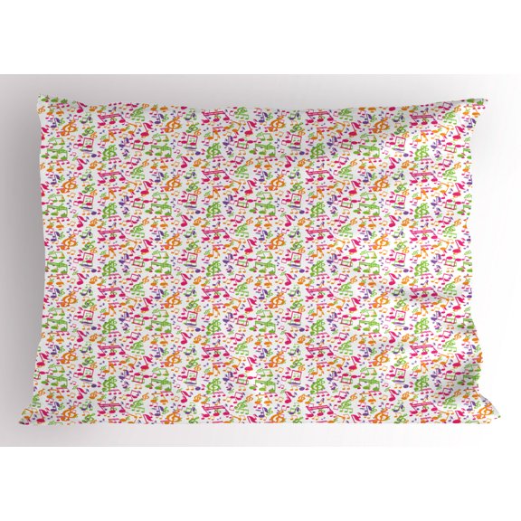 Ambesonne Music Pillow Sham, Inspirational Sound Vibes, 36" X 20", Multicolor