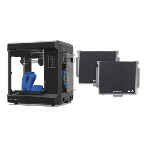MakerBot Sketch 3D Printer with Fused Deposition Modelling Print Technology (Black, Large) Bundle with 900-0120A Build Plate for MakerBot Sketch Large 3D Printers (2-Pack) (2 Items)