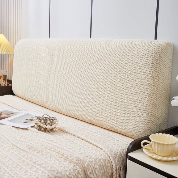 Zhuge 1 piece simple plush headboard cover, knitted fabric jacquard dust cover, all inclusive all season universal elastic headboard cover, 1.2m long (white)