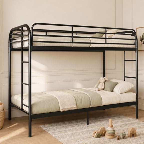 Alvantor Bunk Bed Twin over Twin, Metal Bunk Bed for Kids with Ladder Black