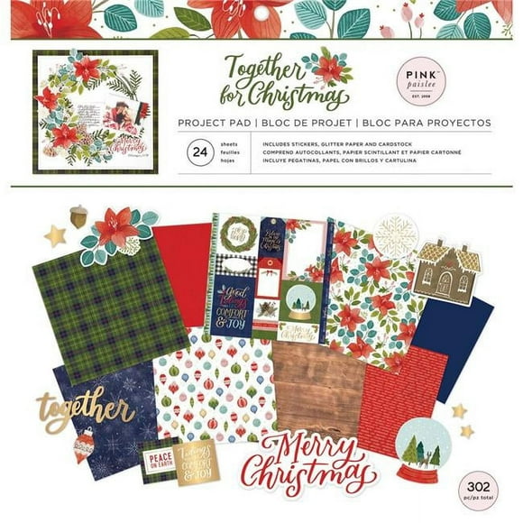 American Crafts 310848 12 x 12 in. Pink Paislee Project Pad, Together for Christmas