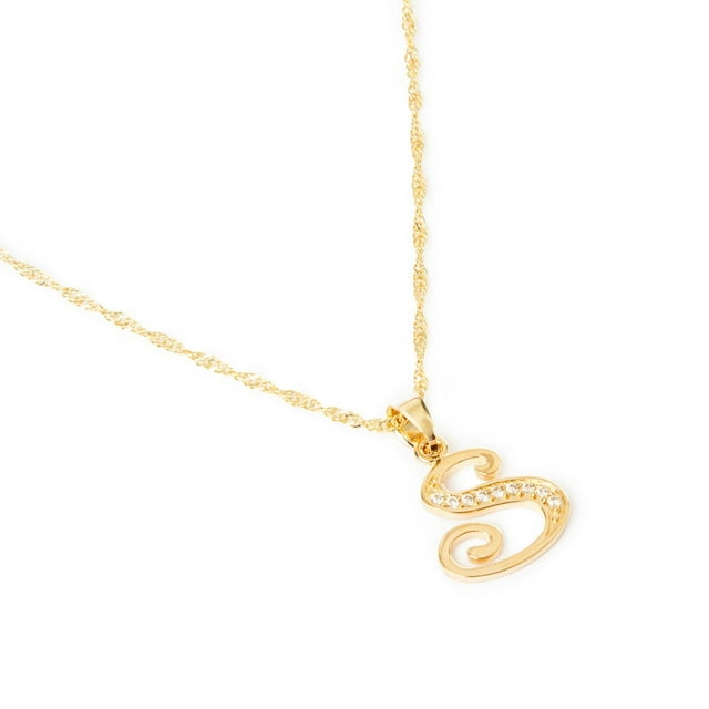 Dije Inicial Letra S Ametrinaa con Zirconias y Cadena Chapa Oro 18K MPDC0004-S