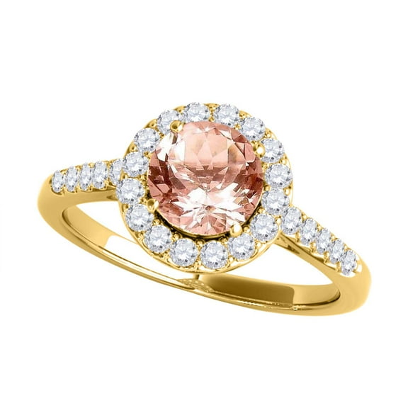Mauli Jewels Engagement Rings for Women 1.20 Carat Halo Morganite And Diamond Engagement Ring 4 Prong-Setting 14k Yellow Gold