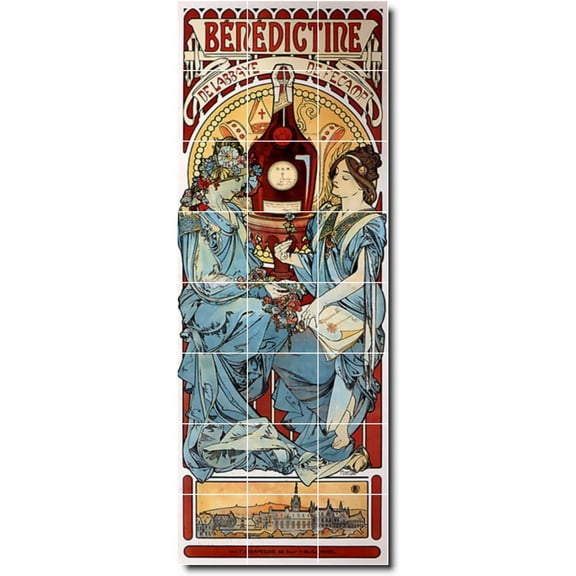 Ceramic Tile Mural-Alphonse Mucha Poster Art Shower Tile Mural 24. 18" w x 48" h using (24) 6 x 6 ceramic tiles