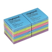 Highland Self-Stick Notes, 3 x 3, Assorted Bright Colors, 100 Sheets Per Pad, 12 Pads Per Pack