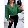 thumbnail image 4 of Long Sleeve Women V-Neck Blouse Female Lady Button Silk Shirt Tops, 4 of 5