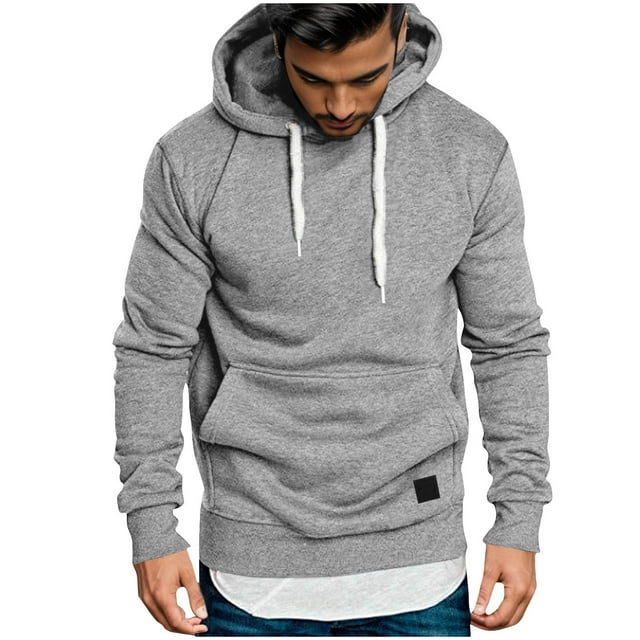 Ceisia Men's Solid Color Pullover Hoodie with Kangaroo Pocket for Fall & Winter Gray S Gifts