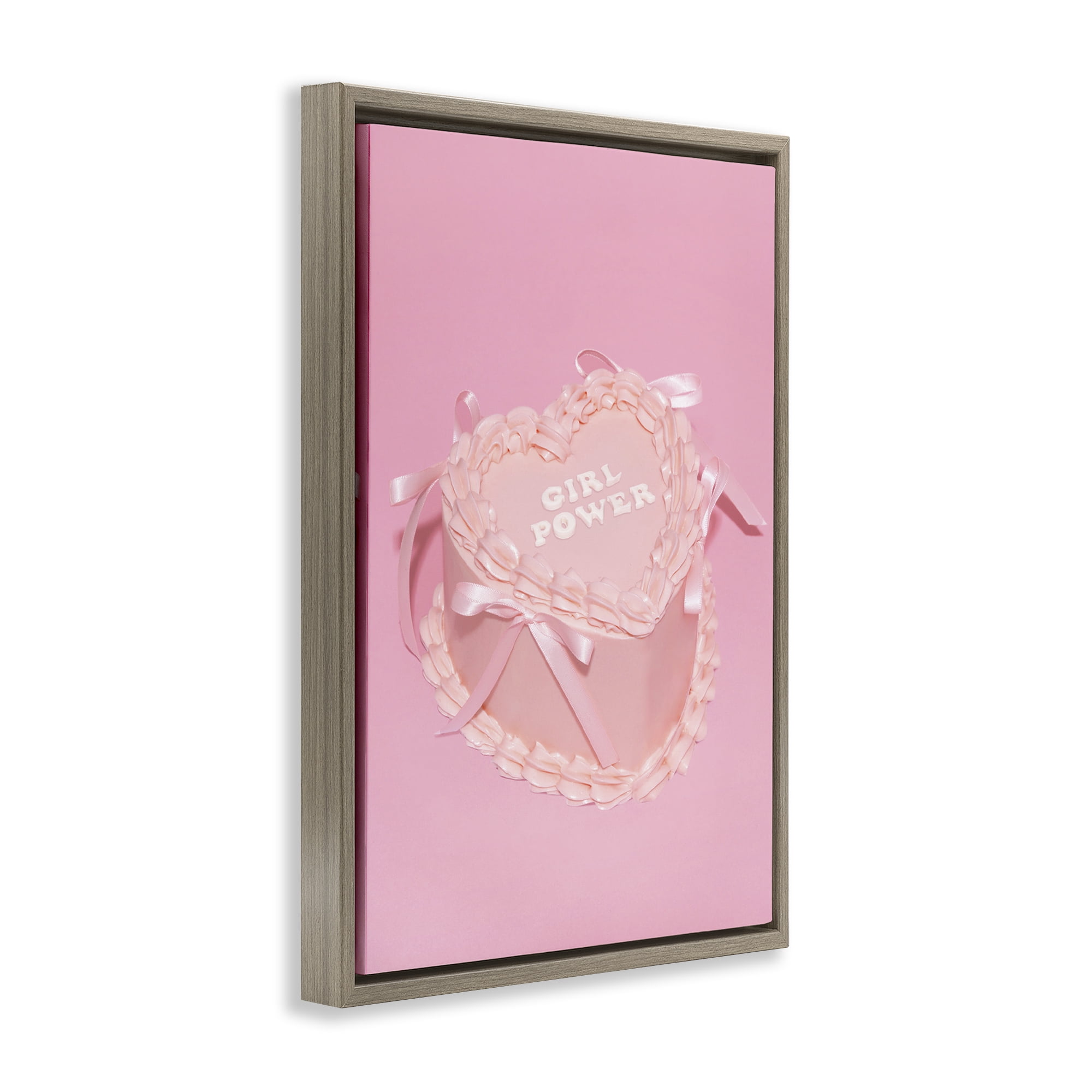 Stupell Industries Pink Girl Power Cake Food & Beverage Painting Brown Floater Framed Art Print Wall Art, 17 x 25