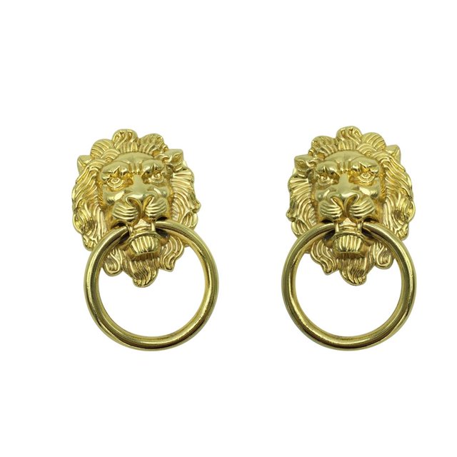 2PCS Retro Lion Head Handle Muebles pequeña sala Cajón Puerta Hardware-Oro - *40*15mm SOLEDAD Anillo de extracción de gabinete vintage