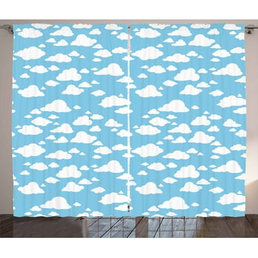 Ambesonne Blue Curtains 2 Panel Set, Clear Summer Sky Pattern, 108" x 90", Sky Blue White