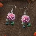 thumbnail image 2 of 2pcs Pink  Rose Earrings for Women Vintage Rose Dangle Flower Earrings Valentine's Day Earrings Enamel Rose Drop Earrings Rose Flower Earrings Jewelry, 2 of 5