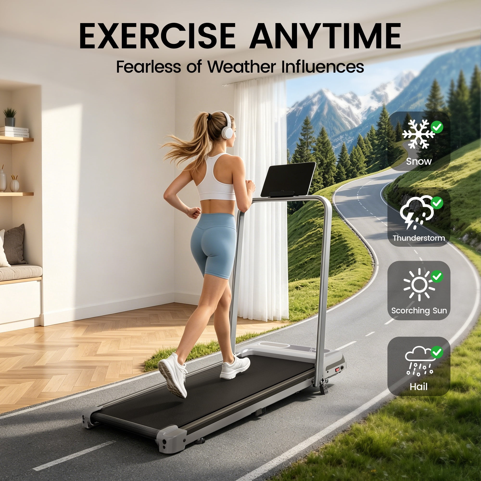 ASoopher Foldable Walking Pad Treadmill with Incline and Handle Bar, Small Portable Under Desk Treadmill, for Home and Office, 0.6-3.8 MPH, Silver