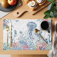 thumbnail image 2 of Coastal Jellyfish Placemats Set of 4, Summer Beach Nautical Ocean Coral Seahorse Placemats for Dining Table, Place Mats for Kitchen Tabletop, Waterproof Wipeable Dining Table Mats Set, 2 of 9