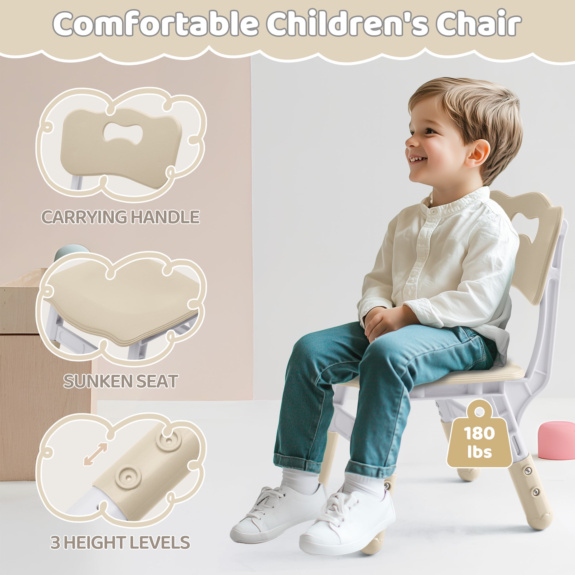Toddler Table and 4 Chairs Set, Height Adjustable Kids Table and Chair Set, 31.5''L x 23.6''W, Marble Pattern & Graffiti Desktop, Children Multi-Activity Table for Home/Daycare/Classroom