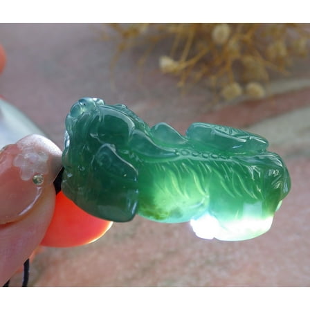 Icy Green Natural A Jade jadeite Pendant Dragon Pi Xiu Ruyi Coin Necklace 683241 TN