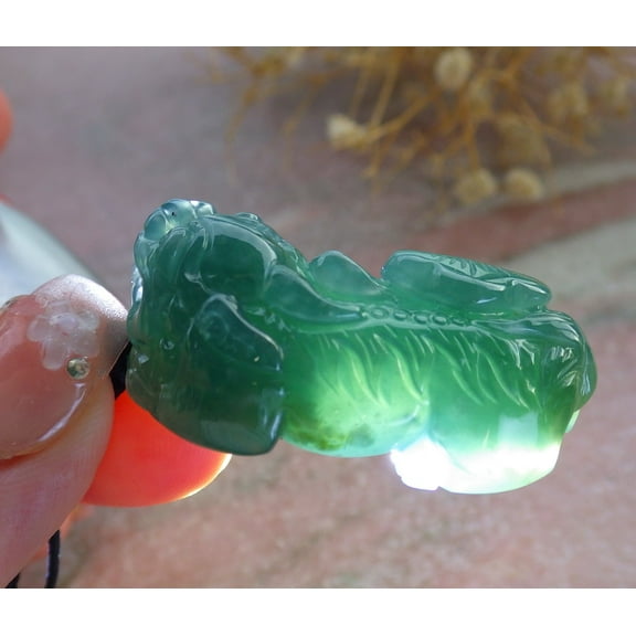 Icy Green Natural A Jade jadeite Pendant Dragon Pi Xiu Ruyi Coin Necklace 683241 TN