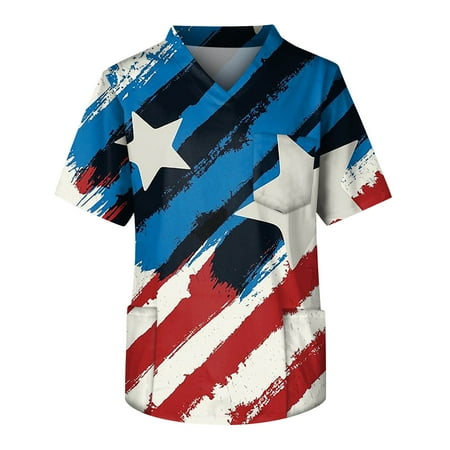 

Alrise Medical Scrub Tops for Men Short Sleeve V Neck Tshirt with Pocket Blue Small