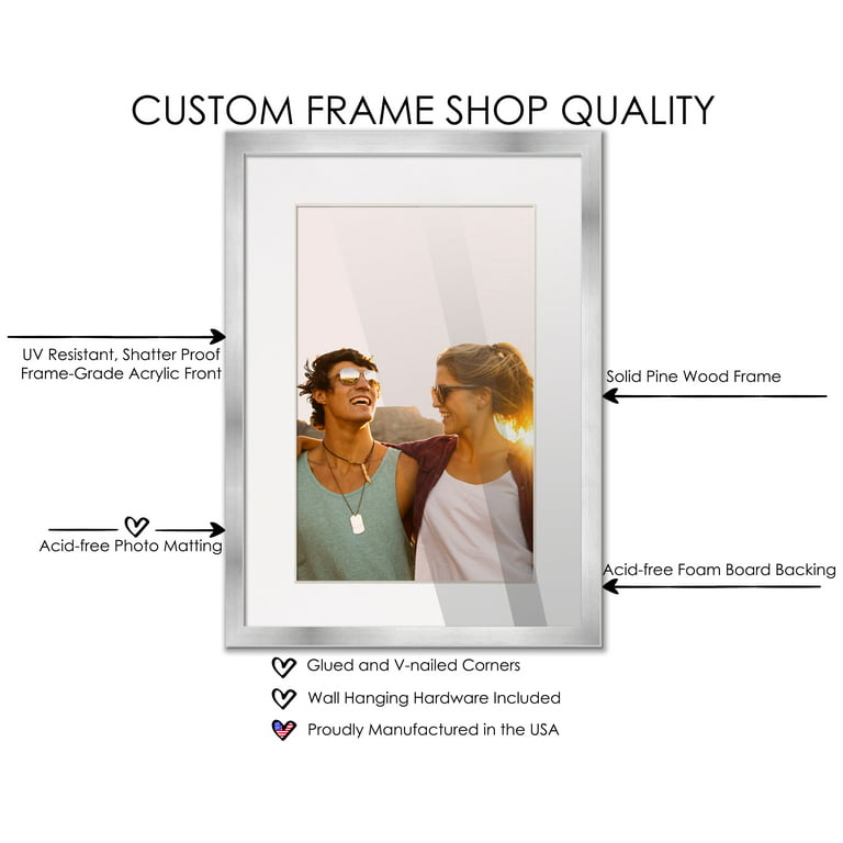 32x42 Silver Picture Frame with 29.5x39.5 White Mat Opening for 30x40 Image, 0.75 inch Border, UV, Size: 30 x 40