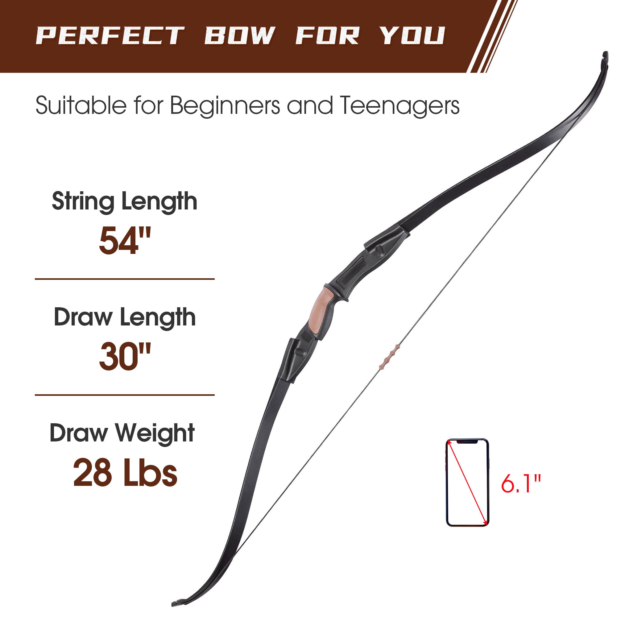 54"40 lb Archery Hunting Recurve Compound Bow High Powered Longbow Right Handed 