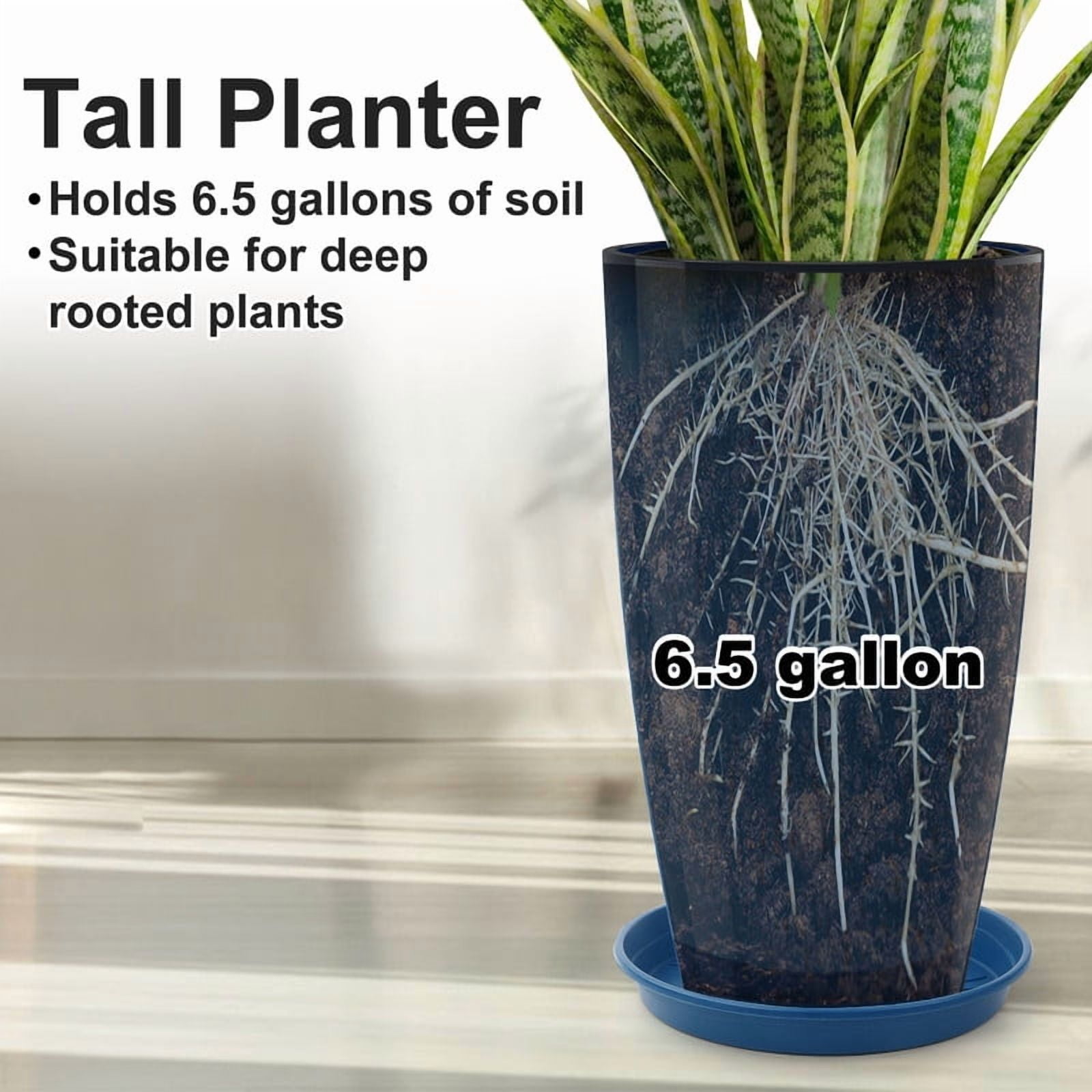 DUNCHATY 2 Pack 21 Inch Large Round Plant Pots with Tray - Heavy Duty Indoor/Outdoor Planter, Fade Resistant & Stable for Citrus Trees, Potted Plants (Navy Blue)