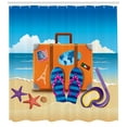 thumbnail image 3 of Flip Flop Shower Curtain, Illustration of Travel Suitcase with Colorful Stickers on and Snorkeling Mask, Fabric Bathroom Set with Hooks, 69W X 70L Inches, Multicolor, by Ambesonne, 3 of 3