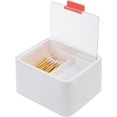 thumbnail image 1 of Cotton Pads Storage, 1 Piece Cotton Swab Dispenser Portable Split 2 Compartments Cotton Pad Dispenser Cotton Pad Storage Box with Transparent Lid, 14.5 × 13 × 8cm (White), 1 of 5