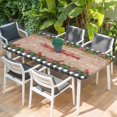 thumbnail image 2 of Grey Plaid Christmas Table Cloths for 5 Foot Rectangle Tables, Xmas Snowflake Botanical Poinsettia Wooden Patio Waterproof Elastic Fitted Tablecloths, Washable Rectangular Table Cover for Camping, 2 of 8