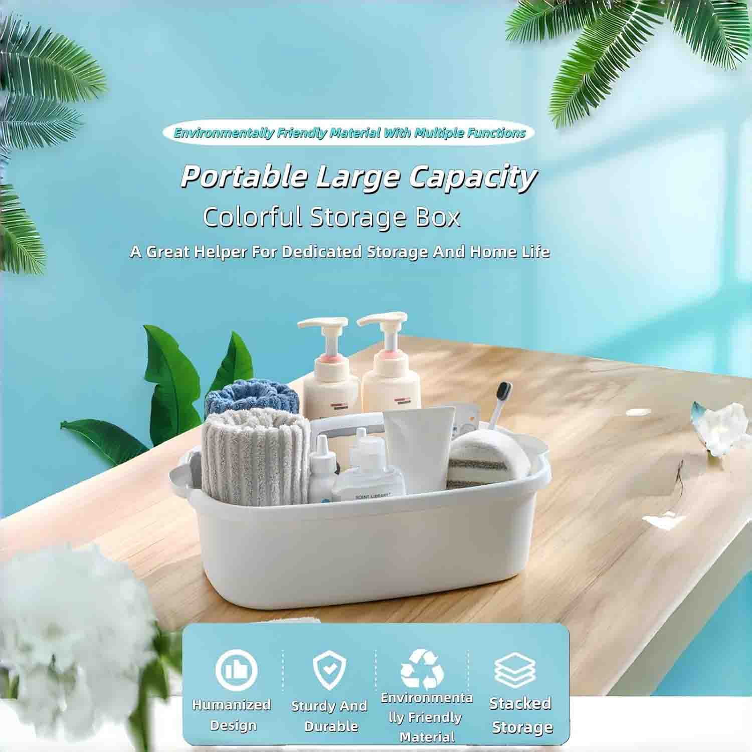 Large Cleaning Caddy Portable Shower Basket Supply Organizer with Handle, Plastic Bucket Tool Storage for Bathroom, Bedroom, Kitchen, Under Sink Storage (White)