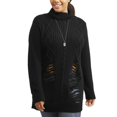 Junior Plus Destructed Cable Sweater
