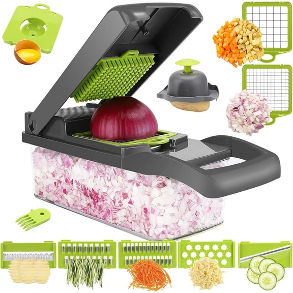 Vegetable Chopper - Time-and Labor-Saving Food - Pro Onion Cutter and Dicers, 12 in 1 Multifunctional Veggie Chopper, Container for Salad Potato Carrot