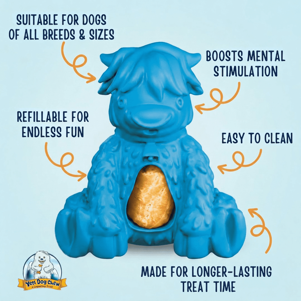 Yeti Dog Chew Puff and Play Interactive Treat Dispensing Dog Toy, Yak, Blue