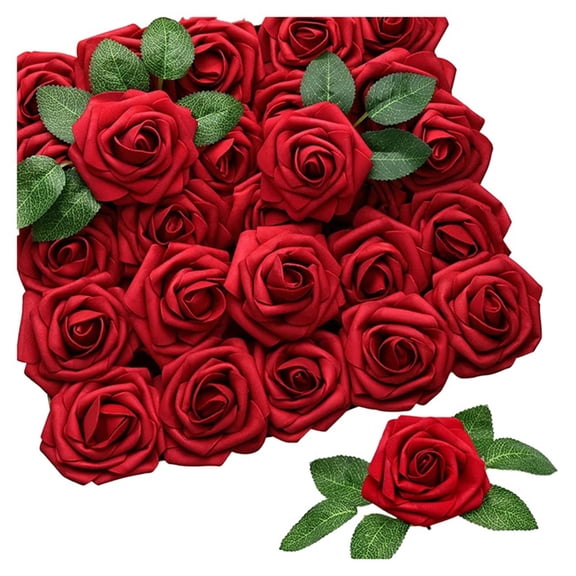 25PCS Artificial Roses Flowers Artificial Looking Roses Wedding Bouquets Centerpieces Bridal Shower Party Home Decor,D,25 x Artificial Roses Flowers,Red