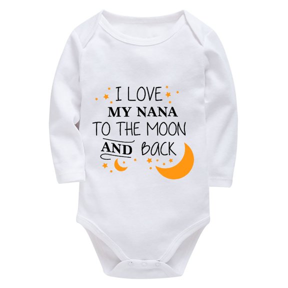 I Love My Nana To The Moom And Back Newborn Girls Onesie Long Sleeve Baby Girl First Outfit from Hospital White Baby Onsies0