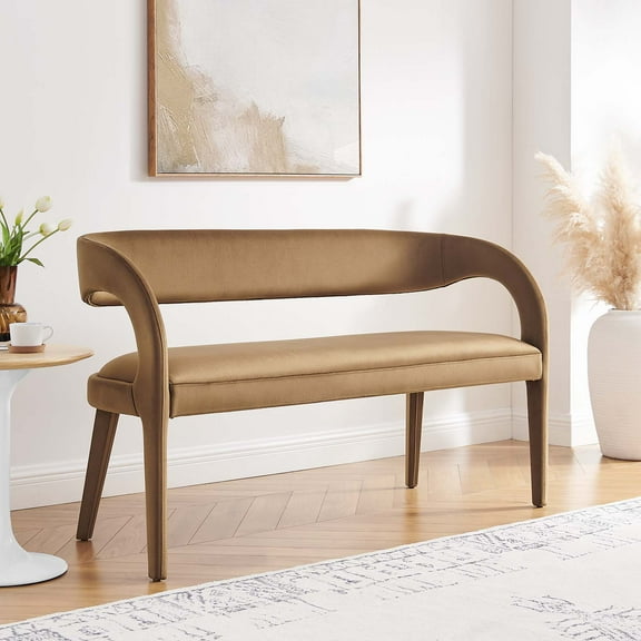 Modway Pinnacle 20" Upholstered Velvet Fabric Accent Bench in Brown