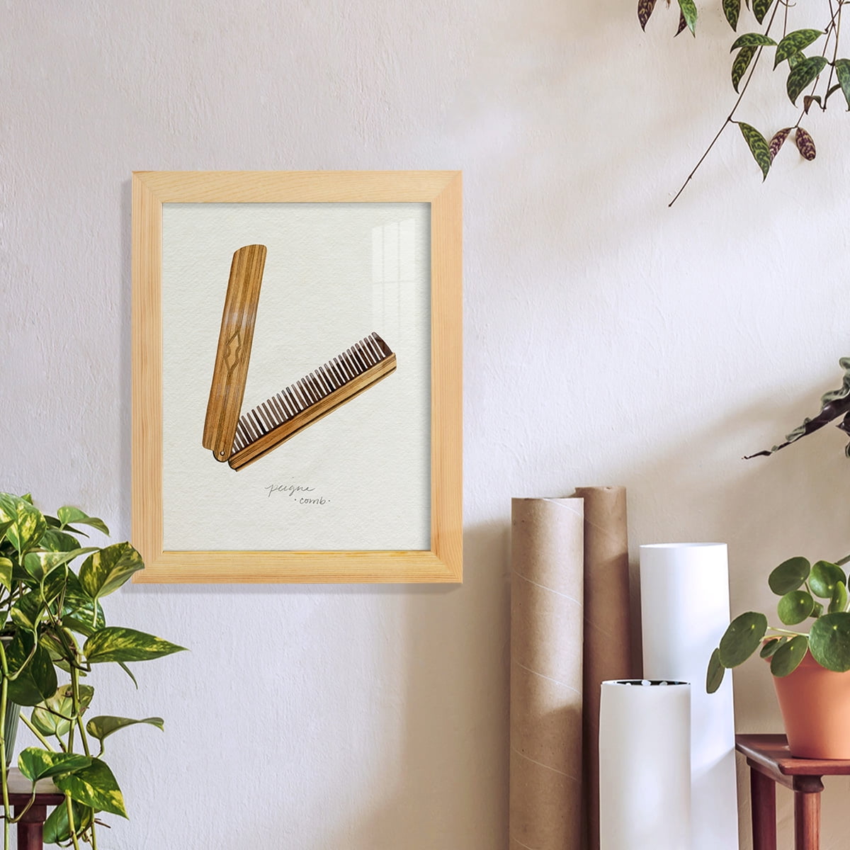 Gilded Toiletries IV - Framed Print w/glass - Natural Wood