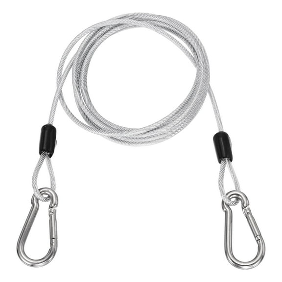 Uxcell 4.9ft (59.1") Security Steel Cable with Snap Hook, 1Pcs Coated Flexible Double Loop Wire Rope Bike Cable Lock Security Chain for Outdoor Travel Luggage, Clear