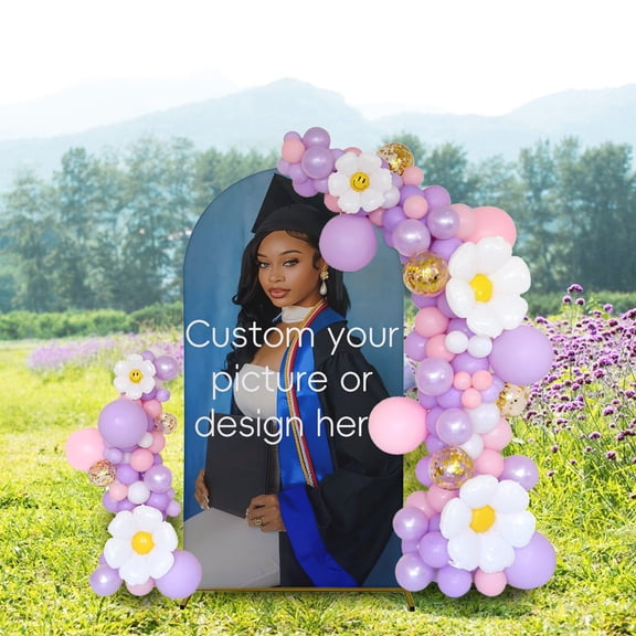 Double Sided Customizable Round Top Arch Fabric Cover, Fitted Arch Backdrop Slipcover for Graduation Ceremony Senior Class Grad Party Photo Background 3.9*1.6FT(Frame Not Included)