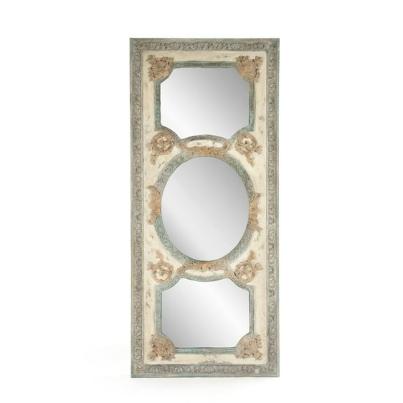 Zentique ESM130641 77.25 x 34 x 2.25 in. Theon Mirror, Distressed Sage Green & Antique Cream