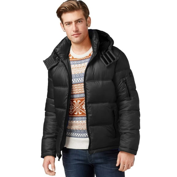 INC International Concepts Hooded Nylon Jacket (Black,  M)