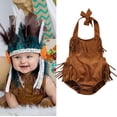thumbnail image 5 of BemeyourBBs Newborn Baby Girls Summer Clothes Infant Western Baby Girl Cowgirl Outfit Sleeveless Halter Romper Backless Tassel Suede Jumpsuit One-piece Playsuit, 5 of 9
