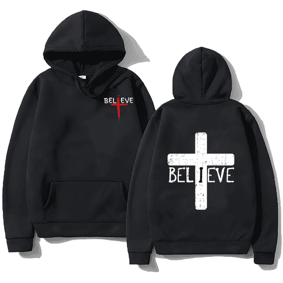Fashion Retro Cross Print Hoodies Religious Hoody Sweatshirt Graphic Pullover Tops