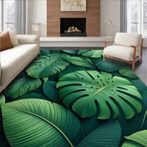 Flatwoven High Traffic Area Rug, Vibrant Monstera Inspired Decor, Non Slip, Stain Resistant, Washable Area Rugs for Living Room, Bedroom(Green, 6X9)