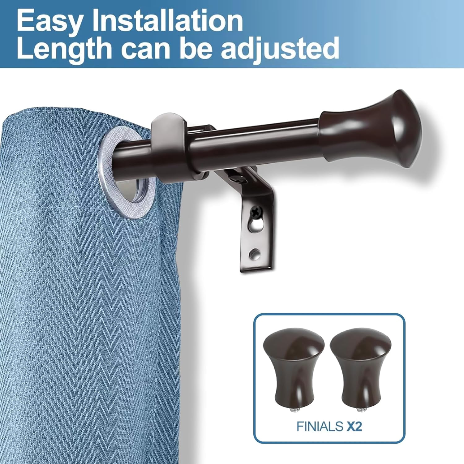 Urbanest Adjustable Single Curtain Rod Set Buckingham Finials – 5/8-Inch Diameter, With Bronze Rod, 28–48 Inches