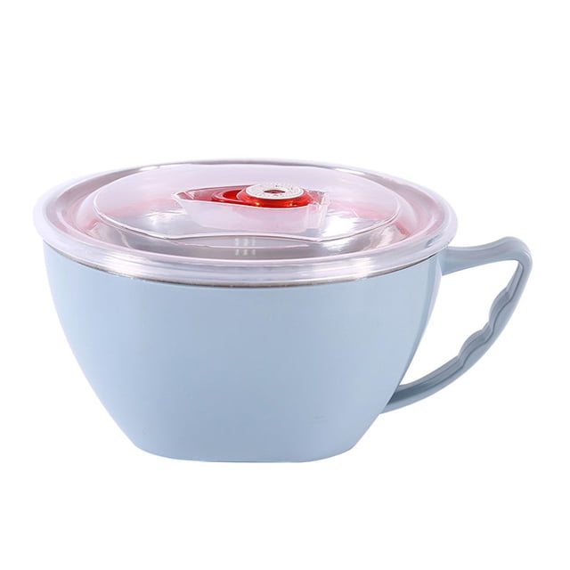 Milisten Stainless Steel Noodle Bowl with Handle and Lid Soup Bowls Food Insulation Container (Blue, Random Lid Color)